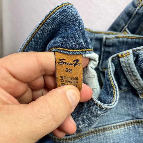 Seven7 Distressed Sexy Flare Jeans Womens 32 Plus Size Blue Denim Stretch 2555 - Picture 4 of 11